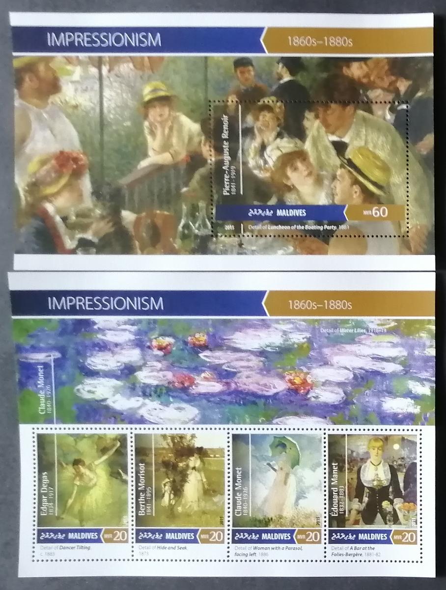 Maledivy 2015 Mi.5966-9+Bl.854 17,5€ Impresionisté, Degas, Monet Manet