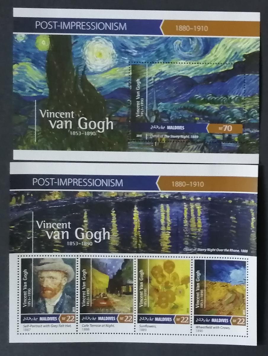 Maledivy 2015 Mi.5971-4+Bl.855 17,5€ Umění V. van Gogha, obrazy