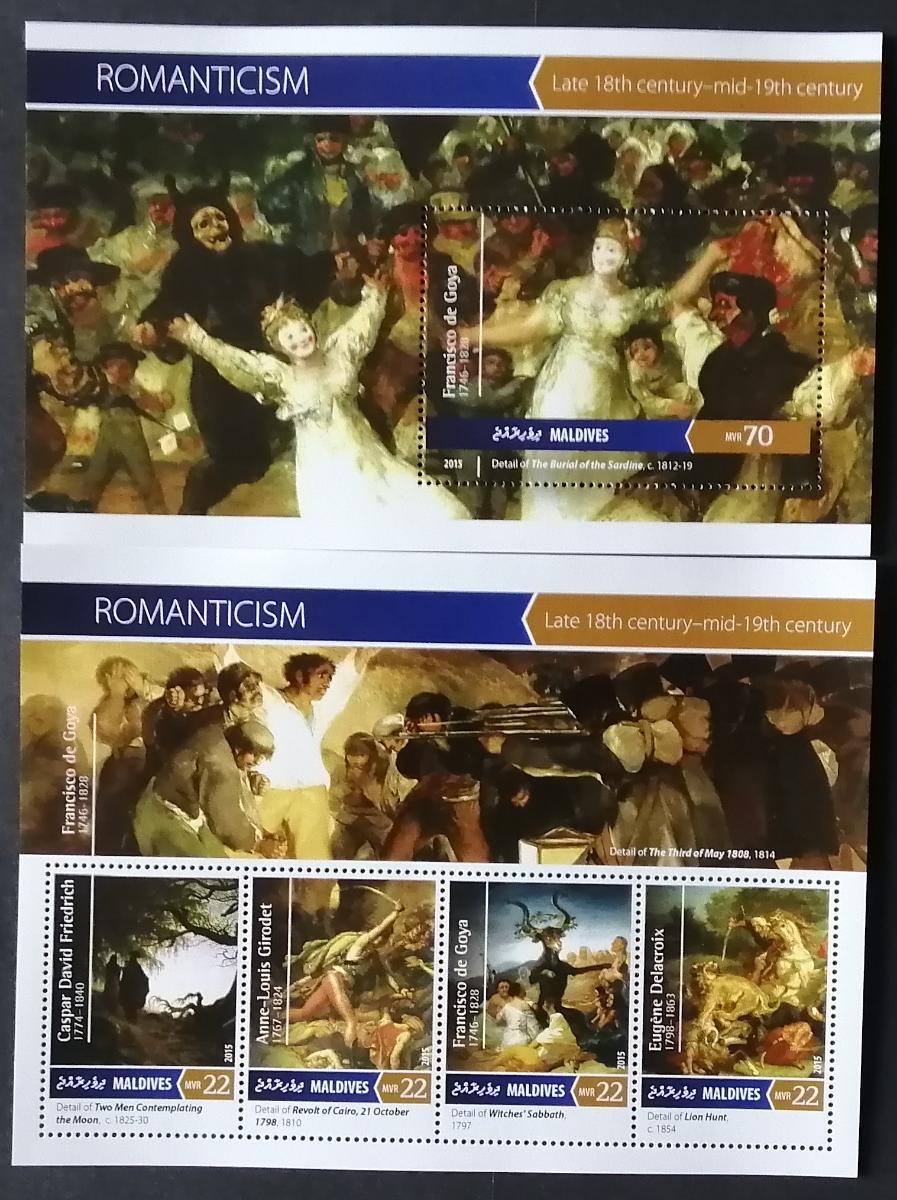Maledivy 2015 Mi.5986-9+Bl.858 20€ Romatismus, Goya, Delacroix, Girode