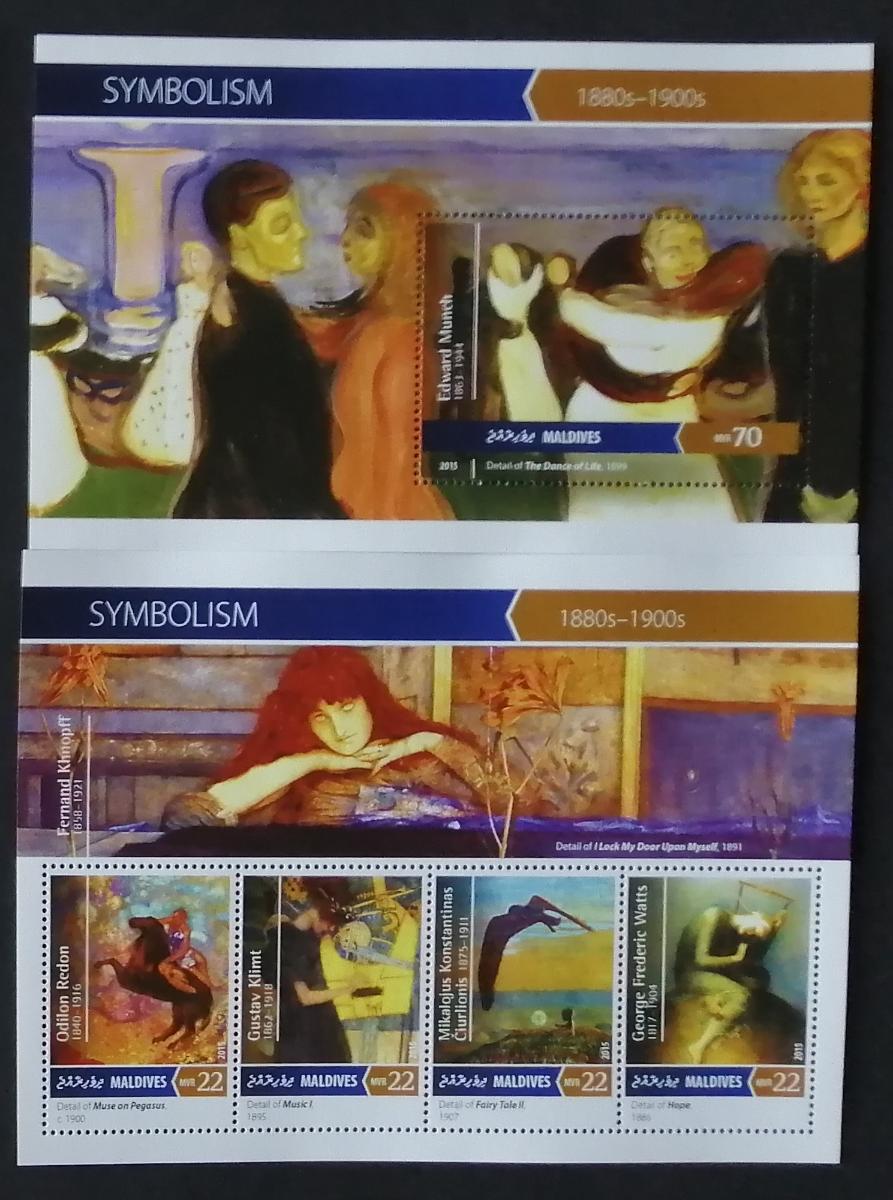 Maledivy 2015 Mi.5996-9+Bl.860 20€ Symbolismus, Redon, Klimt, Munch
