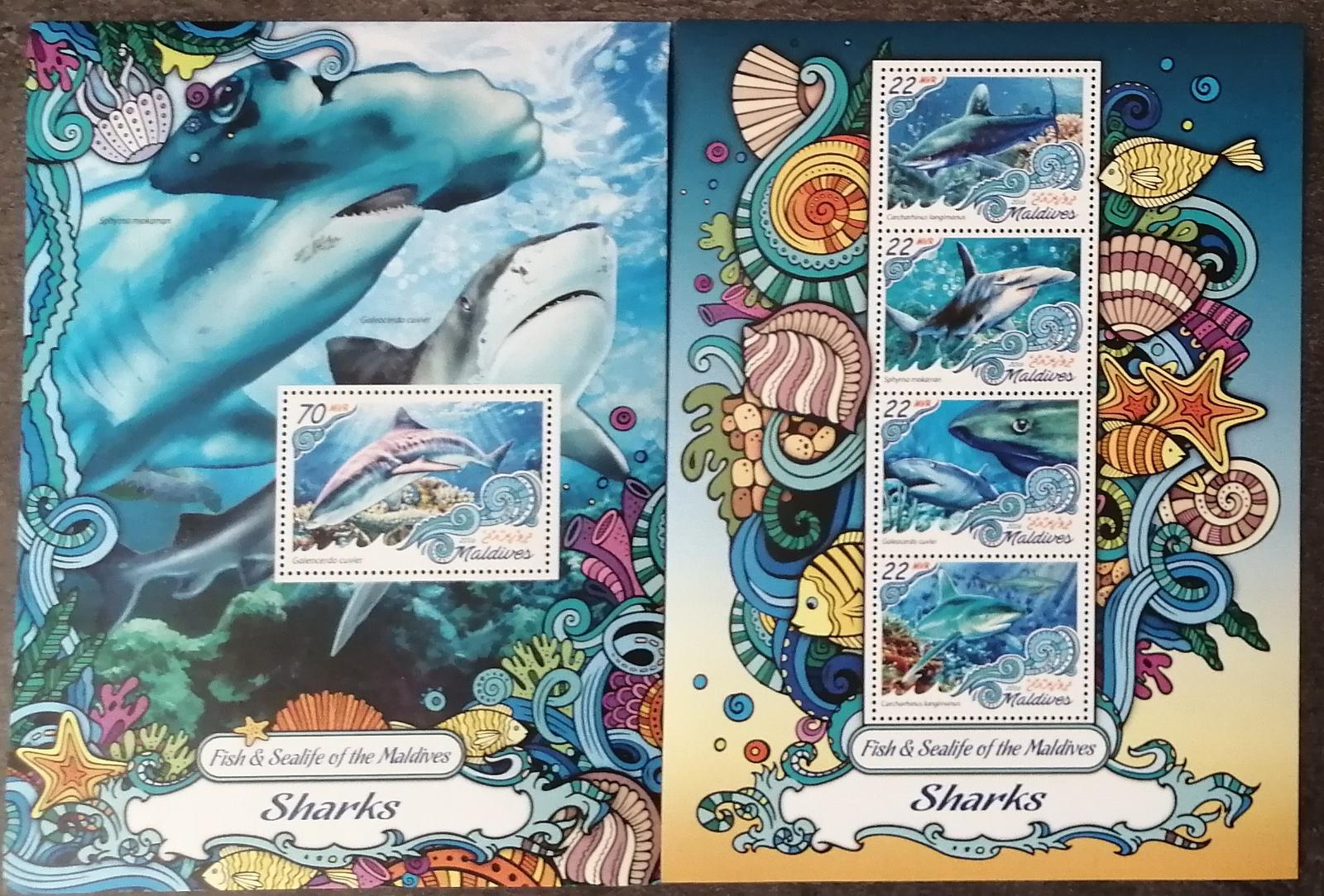 Maledivy 2016 17,5€ Fauna moří a ryby, Žraloci