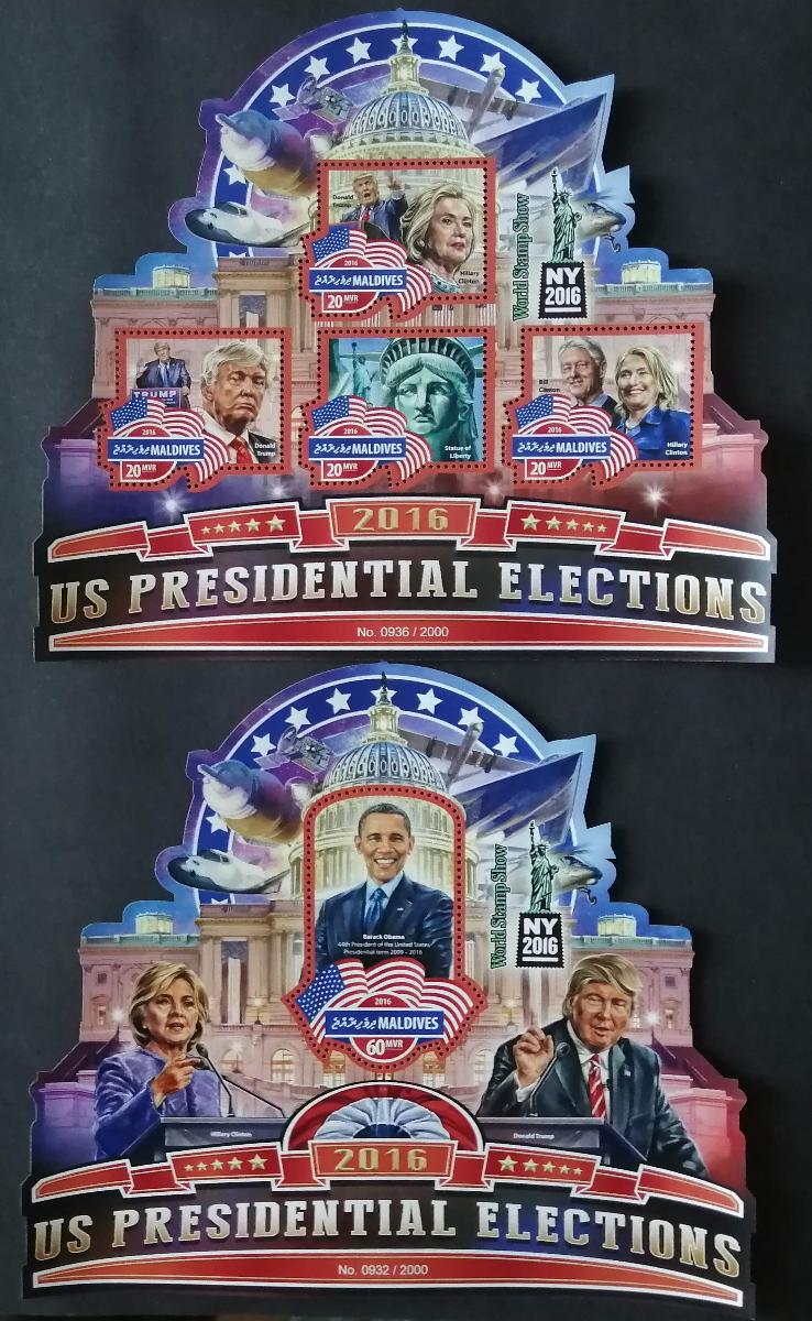 Maledivy 2016 Mi.6404-7+Bl.952 17,5€ Volby v USA, Donald Trump
