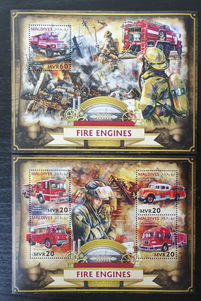 Maledivy 2016 Mi.6519-2+Bl.975 17,5€ Hasiči a jejich auta & technika