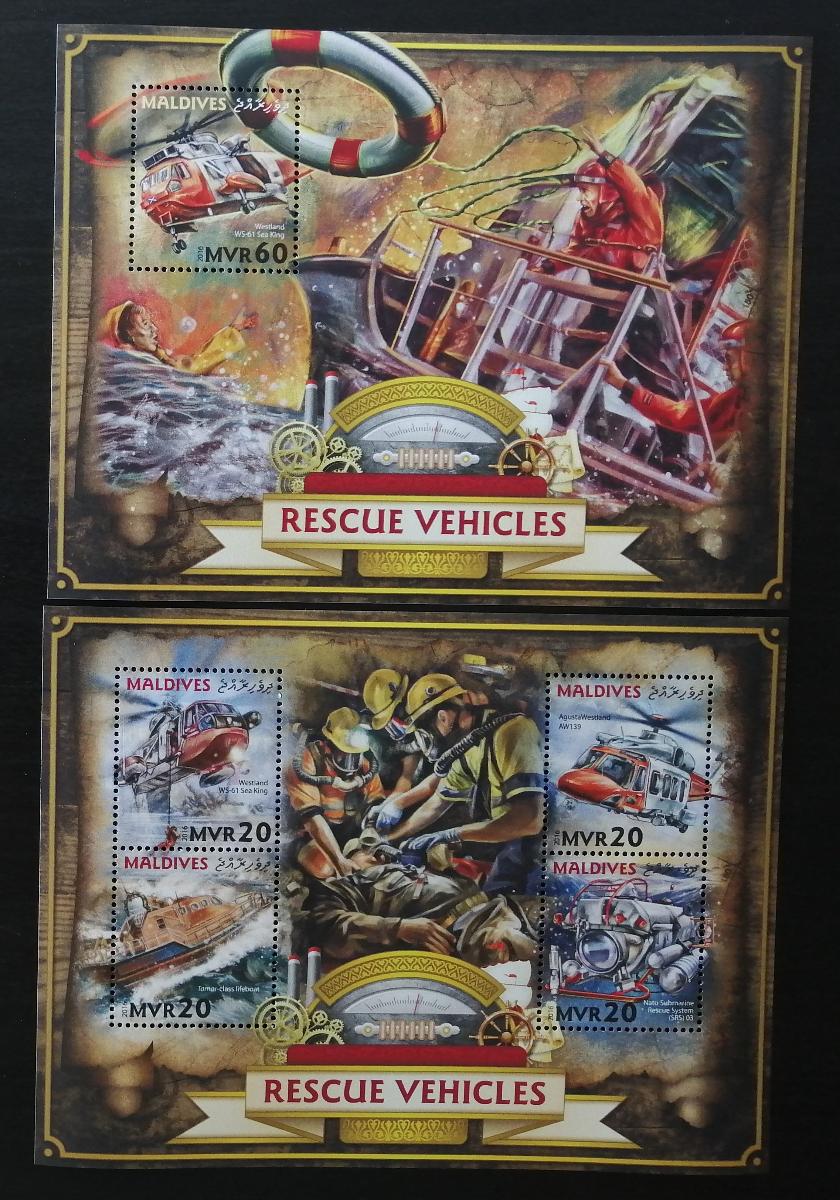 Maledivy 2016 Mi.6549-2+Bl.981 17,5€ Záchranná vozidla, vrtulníky