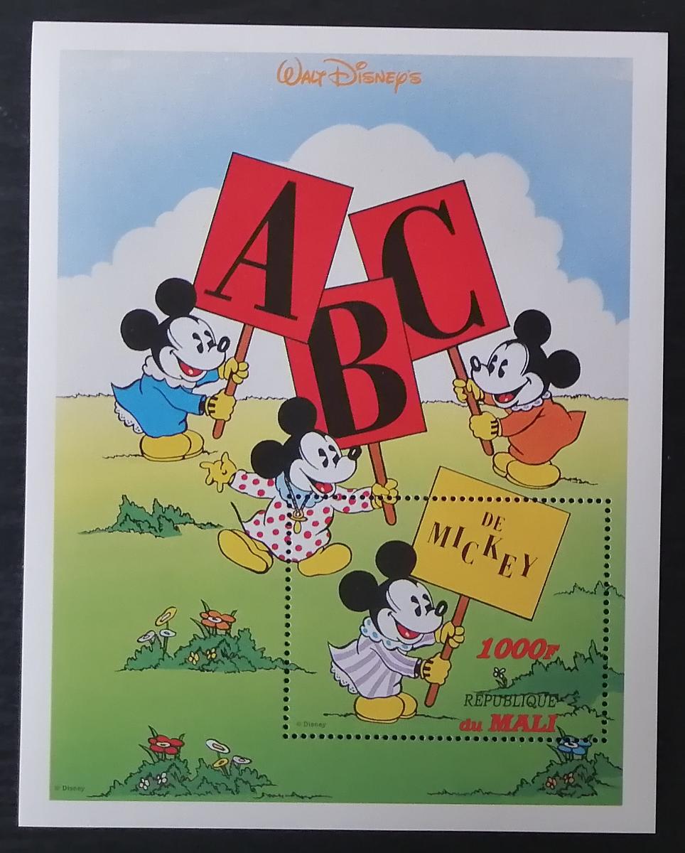 Mali 1996 Bl.94 6€ Mickey a abeceda, podpora vzdělání