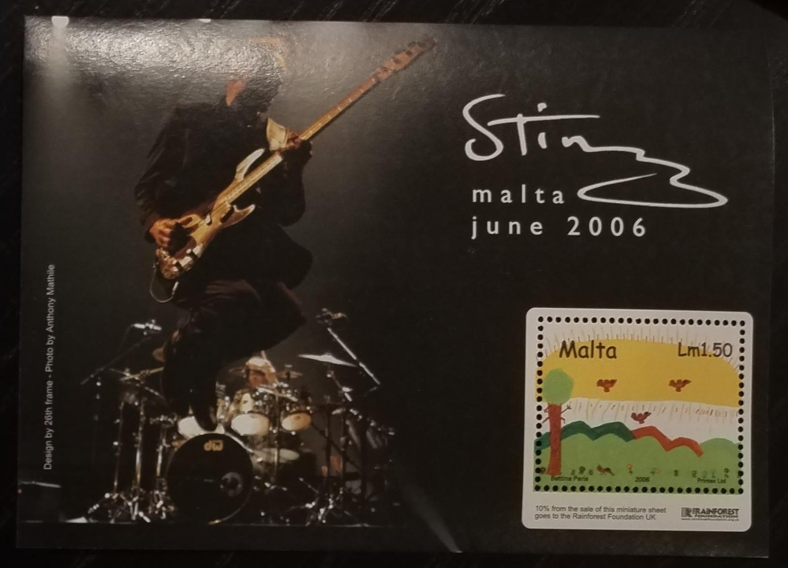 Malta 2006 8€ Zpěvák Sting a hudba, Charita na ostrově