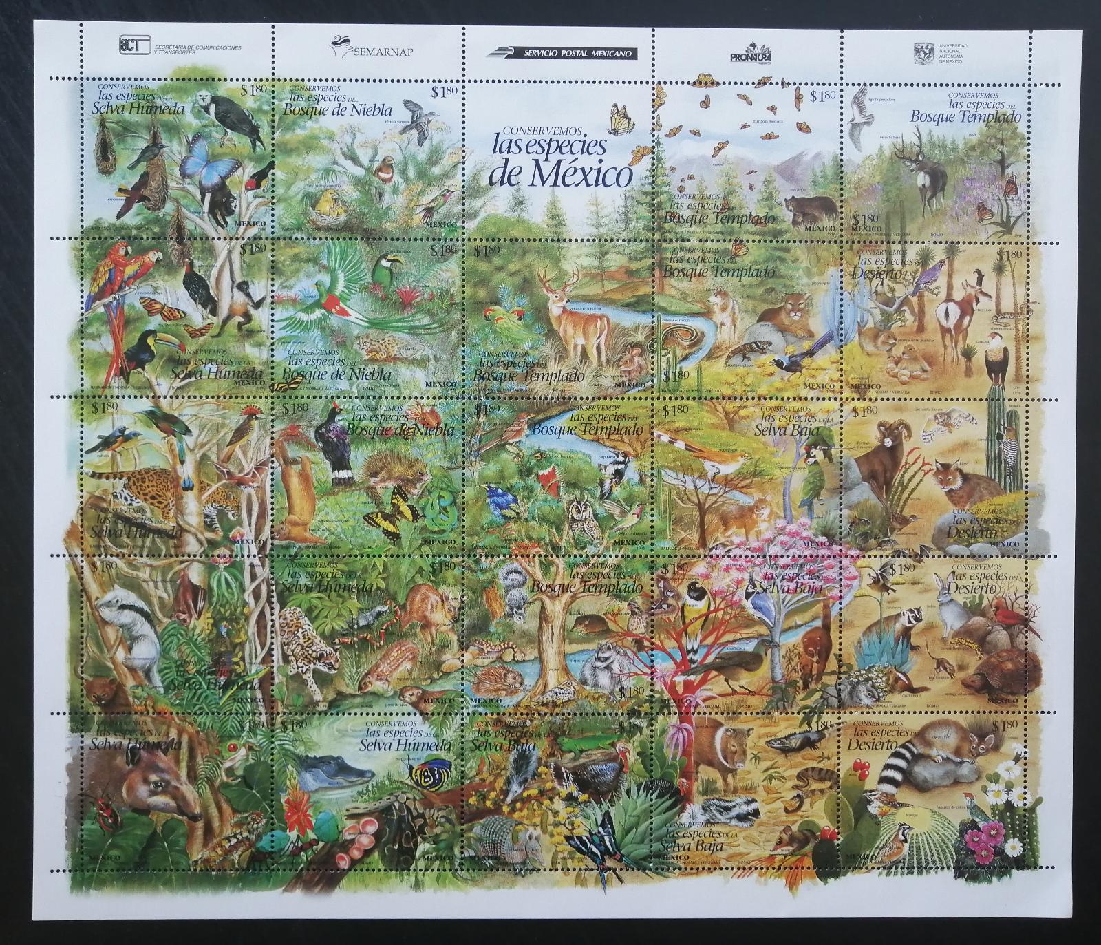 Mexiko 1996 Mi.2571-94 30€ Fauna Mexika, ptáci, savci, motýli, POPIS!