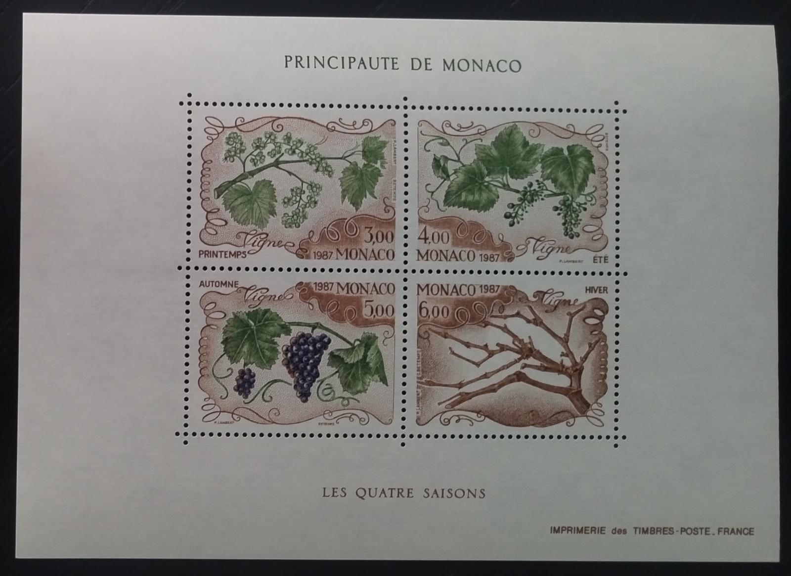 Monako 1987 Čtvero ročních období - Vinná réva, Flora a květiny, Víno