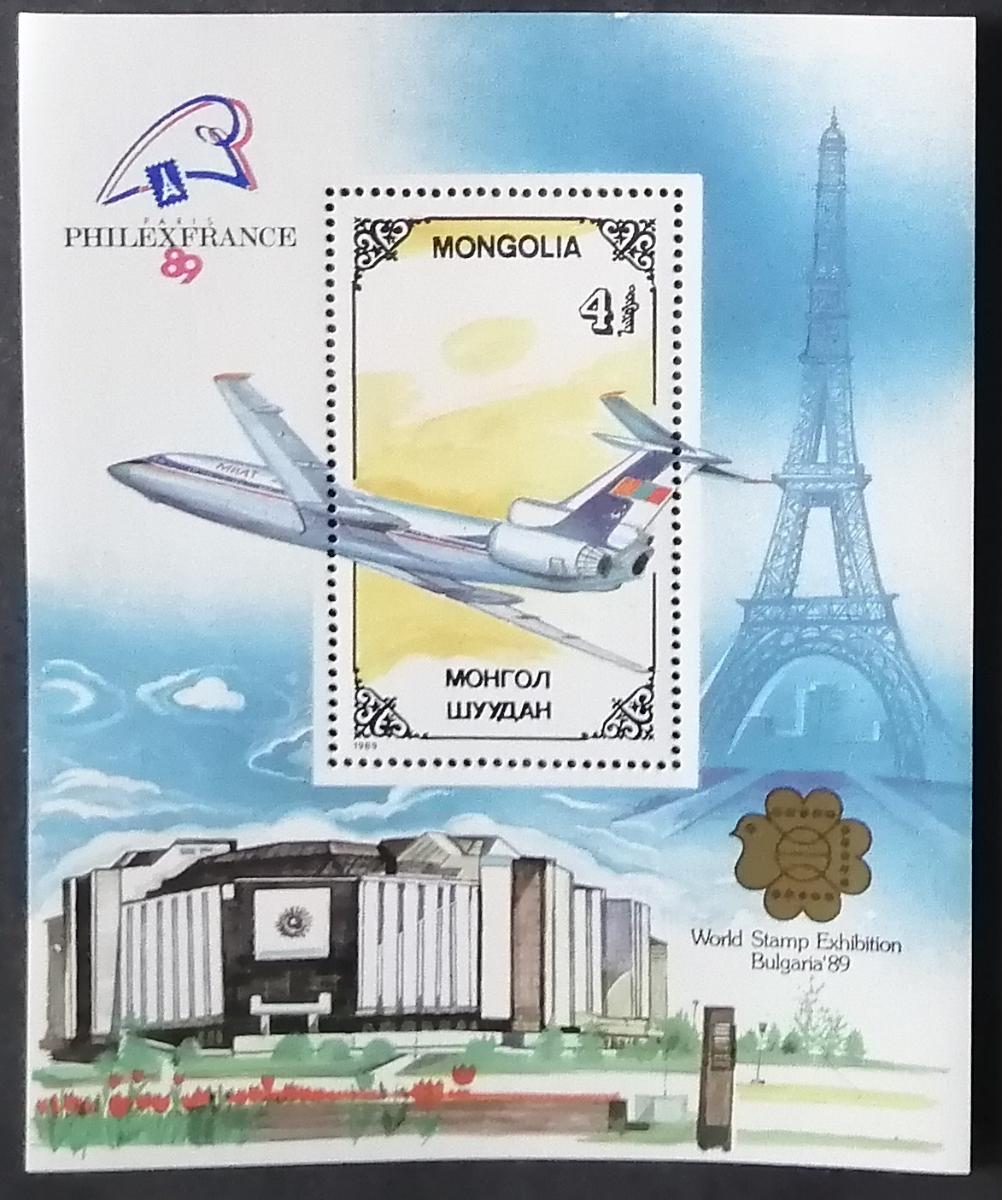 Mongolsko 1989 Bl.136 4€ Výstava PHILEX, letadla