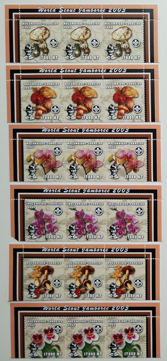 Mozambik 2002 37,5€ Skautské Jamboree, Houby a orchideje TROJICE