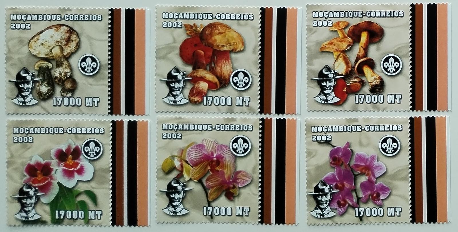 Mozambik 2002 Mi.2464-9 12,5€ Skautské Jamboree, Orchideje, Houby
