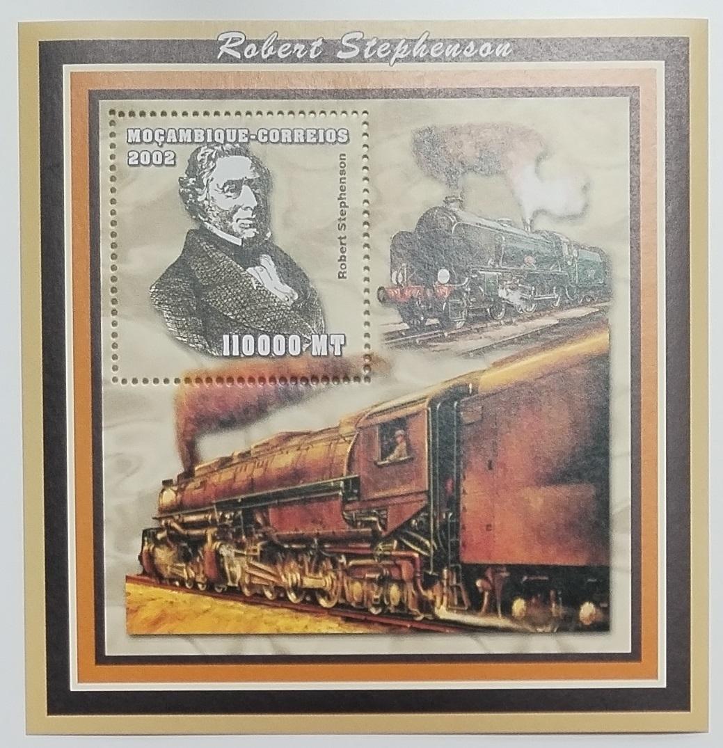 Mozambik 2002 Stephenson a jeho lokomotivy a první vlaky