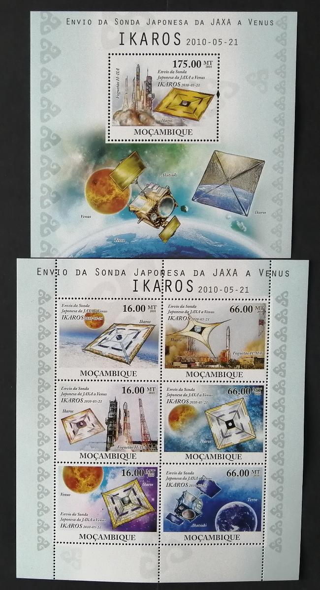 Mozambik 2010 Mi.4179-4+Bl.389 24€ Start japonské sondy Ikaros, vesmír