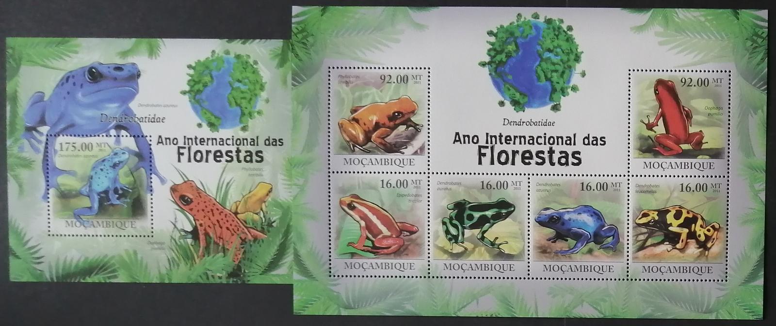 Mozambik 2011 Mi.4300-3+Bl.409 24€ Tropické žáby, obojživelníci II.