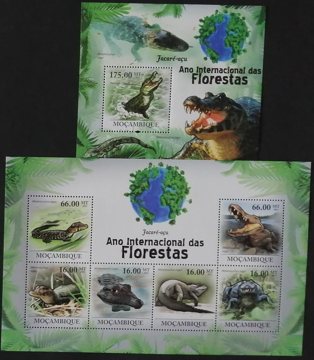 Mozambik 2011 Mi.4308-1+Bl.410 21€ Kajmani a krokodýli, plazi vod