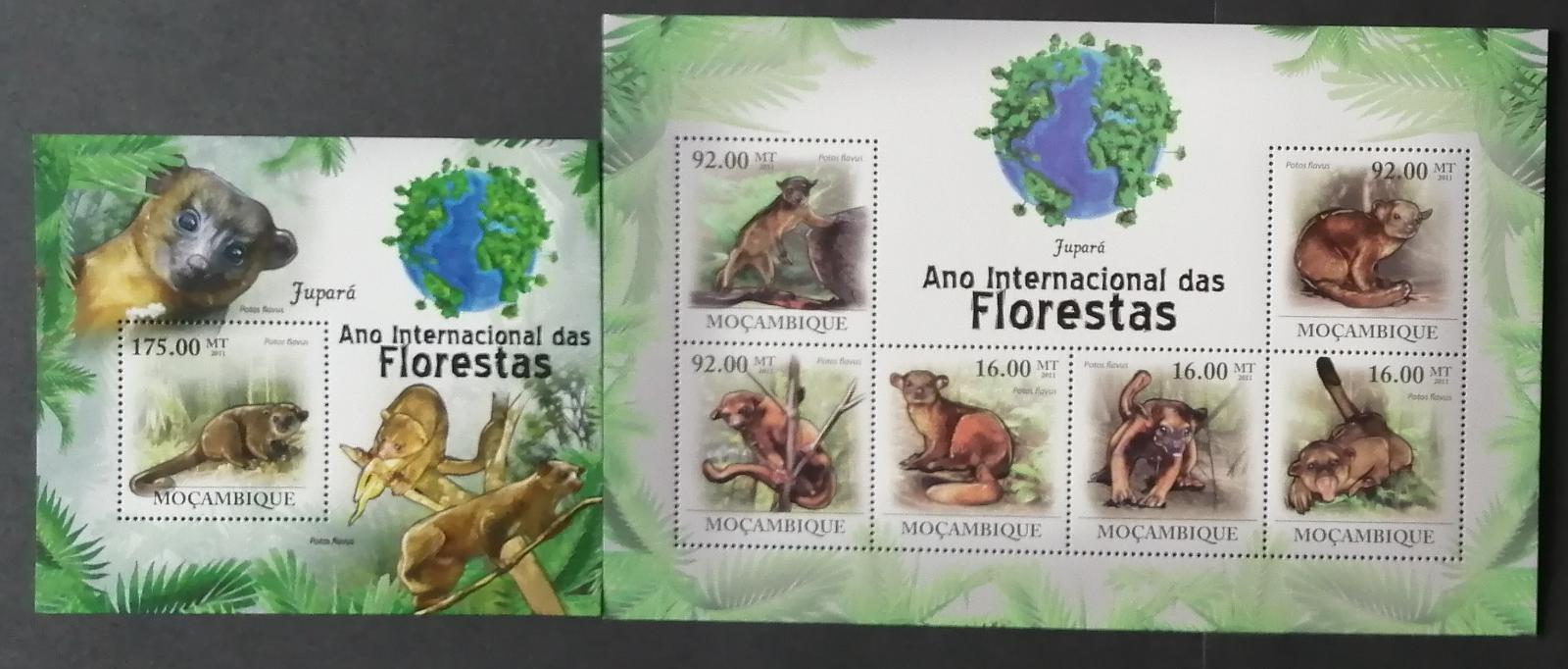 Mozambik 2011 Mi.4433-8+Bl.428 24€ Kynkažu, tropičtí savci