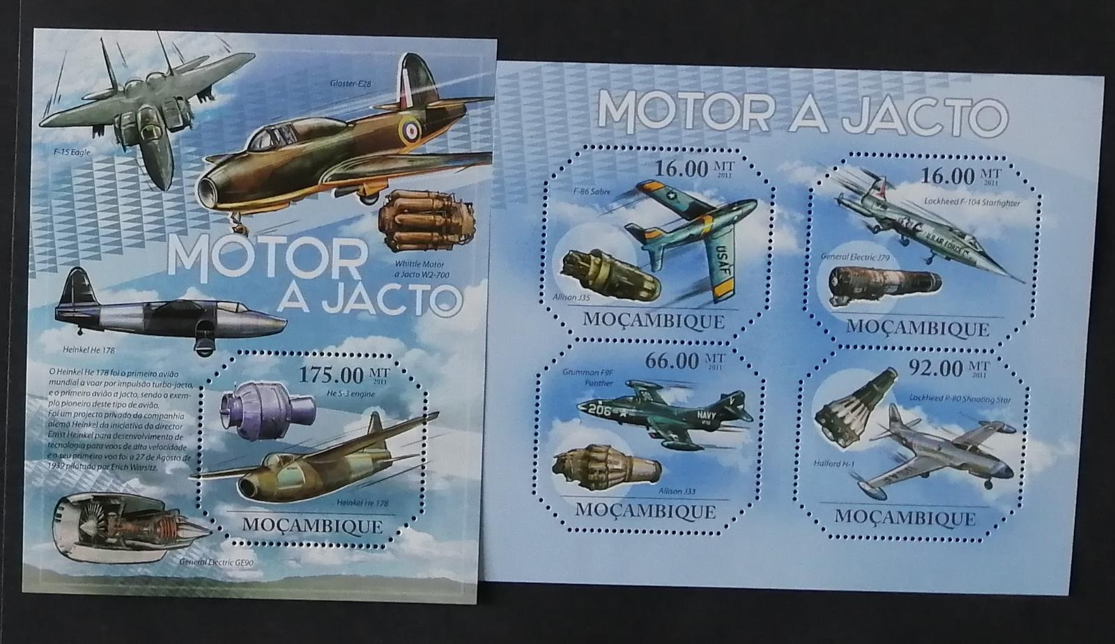 Mozambik 2011 Mi.4657-0+Bl.465 21€ Letadla, stíhačky a jejich motory