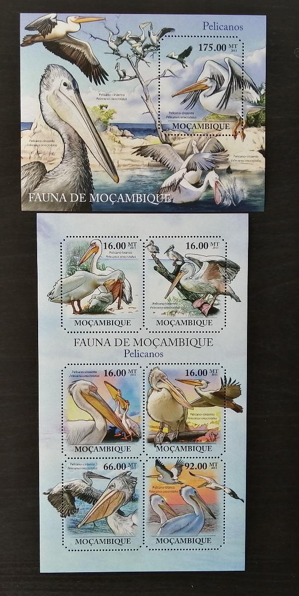 Mozambik 2011 Mi.4875-0+Bl.499 22€ Fauna Mozambiku - pelikáni, ptáci