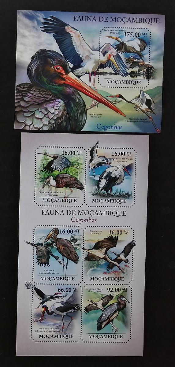 Mozambik 2011 Mi.4882-7+Bl.500 22€ Fauna Mozambiku - čápi, ptáci