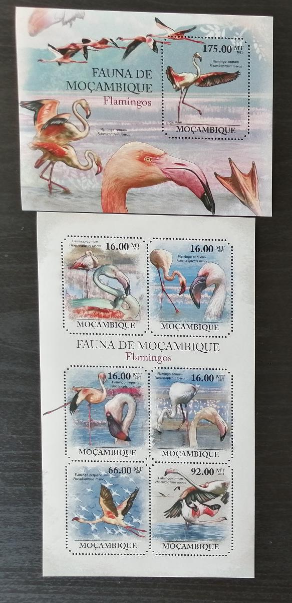 Mozambik 2011 Mi.4889-4+Bl.501 22€ Fauna Mozambiku - plameňáci, ptáci