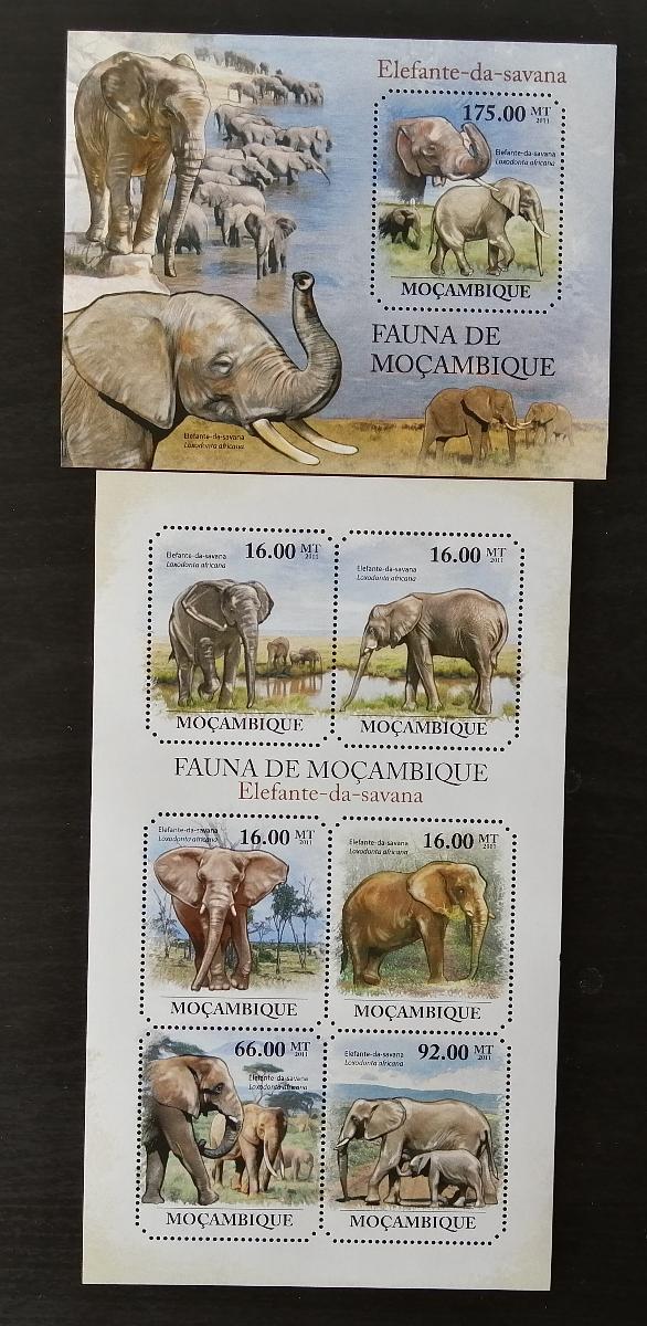 Mozambik 2011 Mi.4987-2+Bl.515 22€ Fauna Mozambiku - sloni afričtí