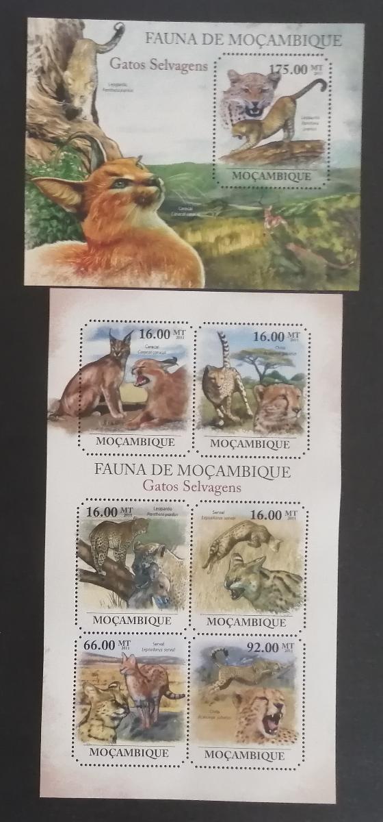 Mozambik 2011 Mi.5015-0+Bl.519 22€ Fauna Mozambiku - divoké kočky