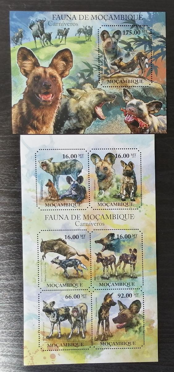 Mozambik 2011 Mi.5022-7+Bl.520 22€ Fauna Mozambiku - hyeny, divocí psi