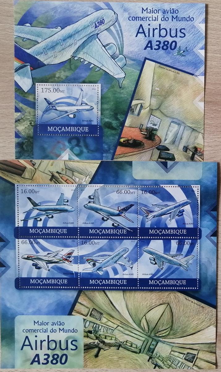 Mozambik 2012 Mi.6062-7+Bl.676 24€ Letadlo Airbus A380