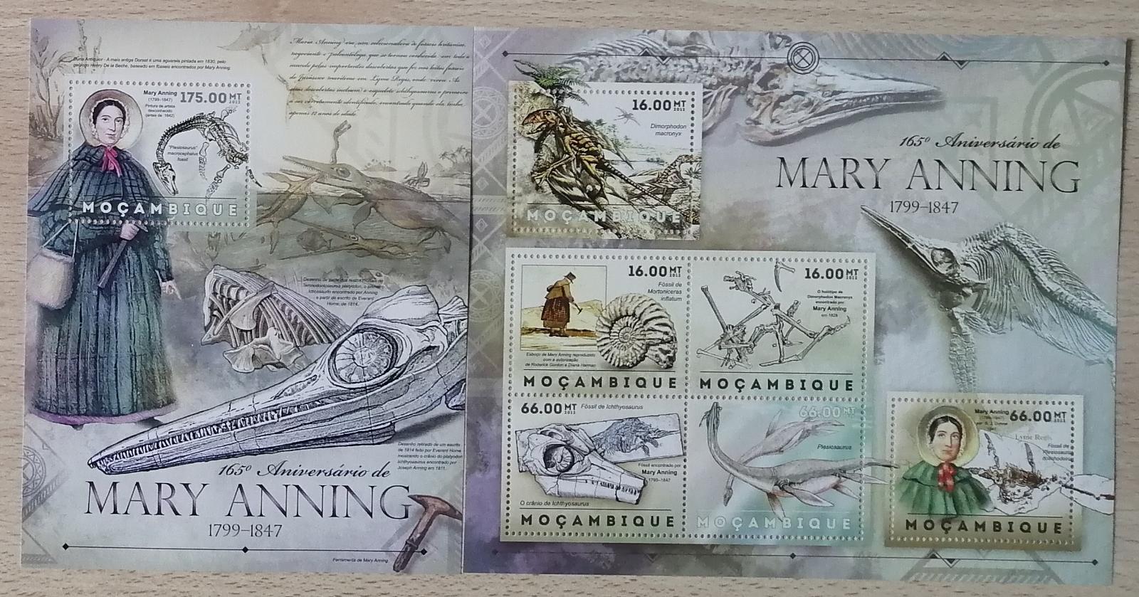 Mozambik 2012 Mi.6083-8+Bl.679 24€ 165 let M. Anning, pravěké fosílie