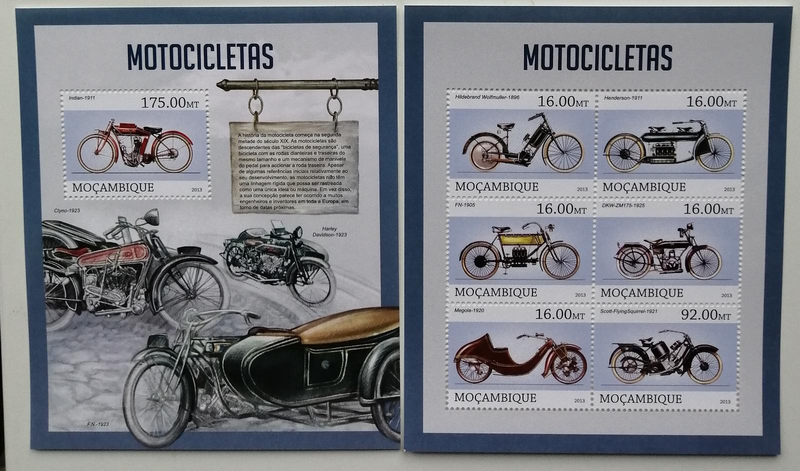 Mozambik 2013 Mi.6462-7+Bl.742 20€ - Historické motorky, doprava