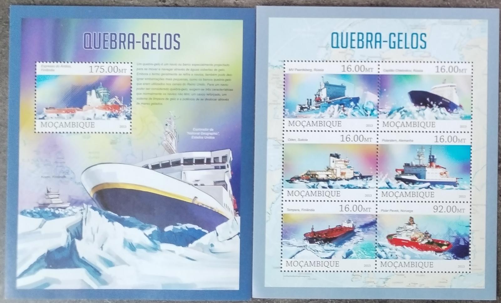 Mozambik 2013 Mi.6483-8+Bl.745 20€ Ledoborce, lodě polárního kruhu