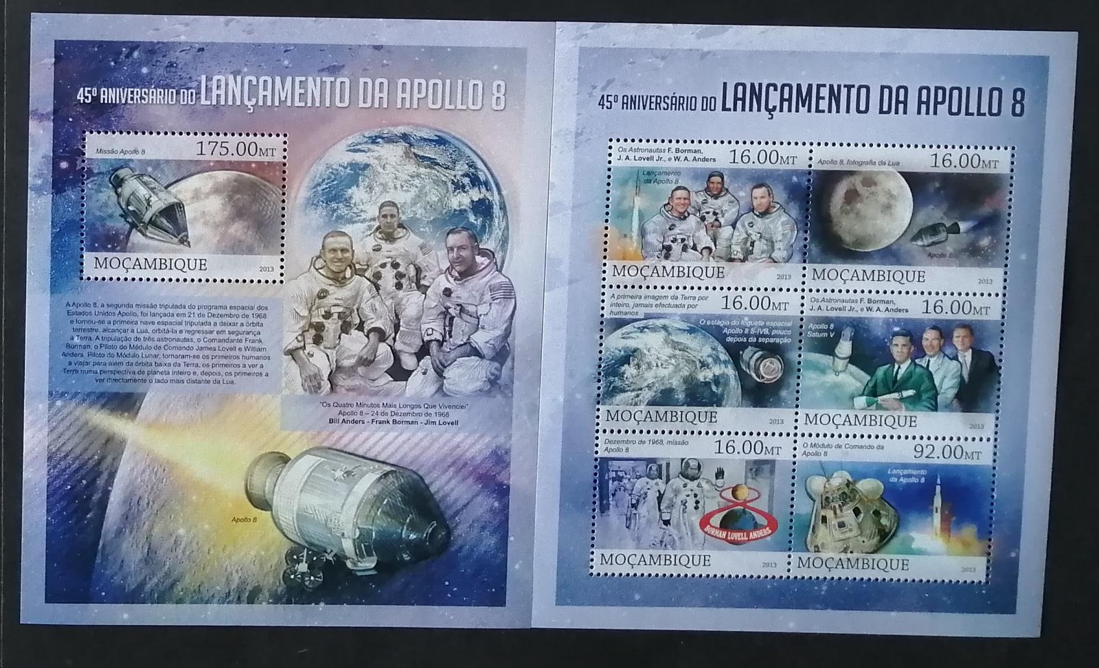 Mozambik 2013 Mi.6609-4+Bl.763 20€ 45 let mise Apollo 8, vesmír