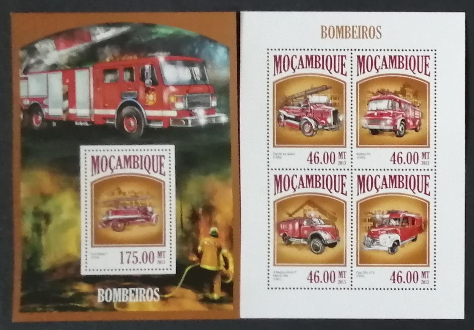 Mozambik 2013 Mi.6892-5+Bl.818 21€ Hasiči a jejich technika, auta