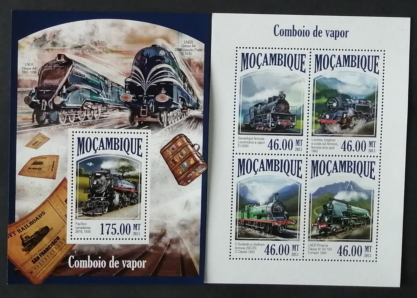 Mozambik 2013 Mi.6992-5+Bl.838 21€ Parní lokomotivy a vlaky