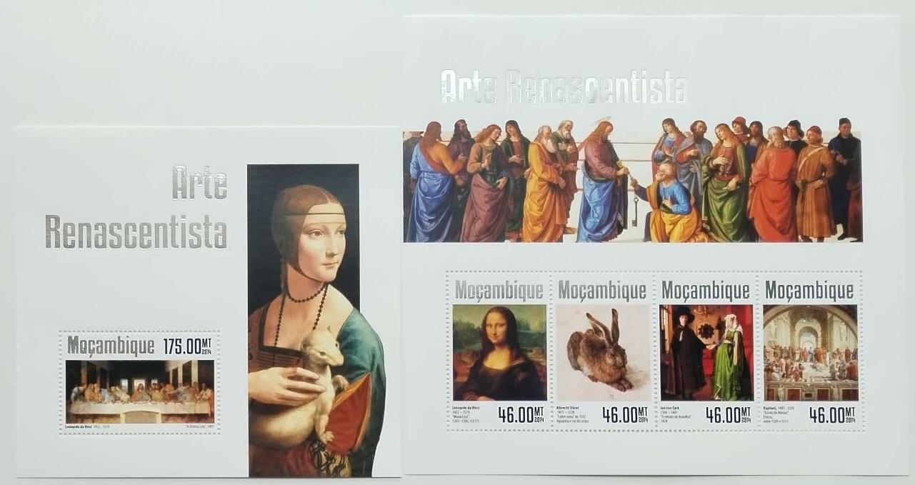 Mozambik 2014 20€ Renesanční umění, Leonardo da Vinci, van Eyck, Durer
