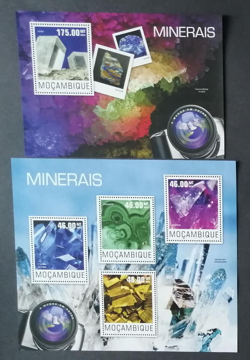 Mozambik 2014 Mi.7540-3+Bl.948 20€ Minerály, halit, malachit, ametyst