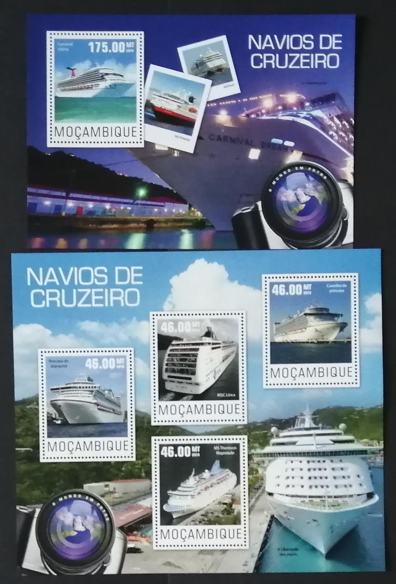 Mozambik 2014 Mi.7645-3+Bl.969 20€ Výletní lodě a doprava