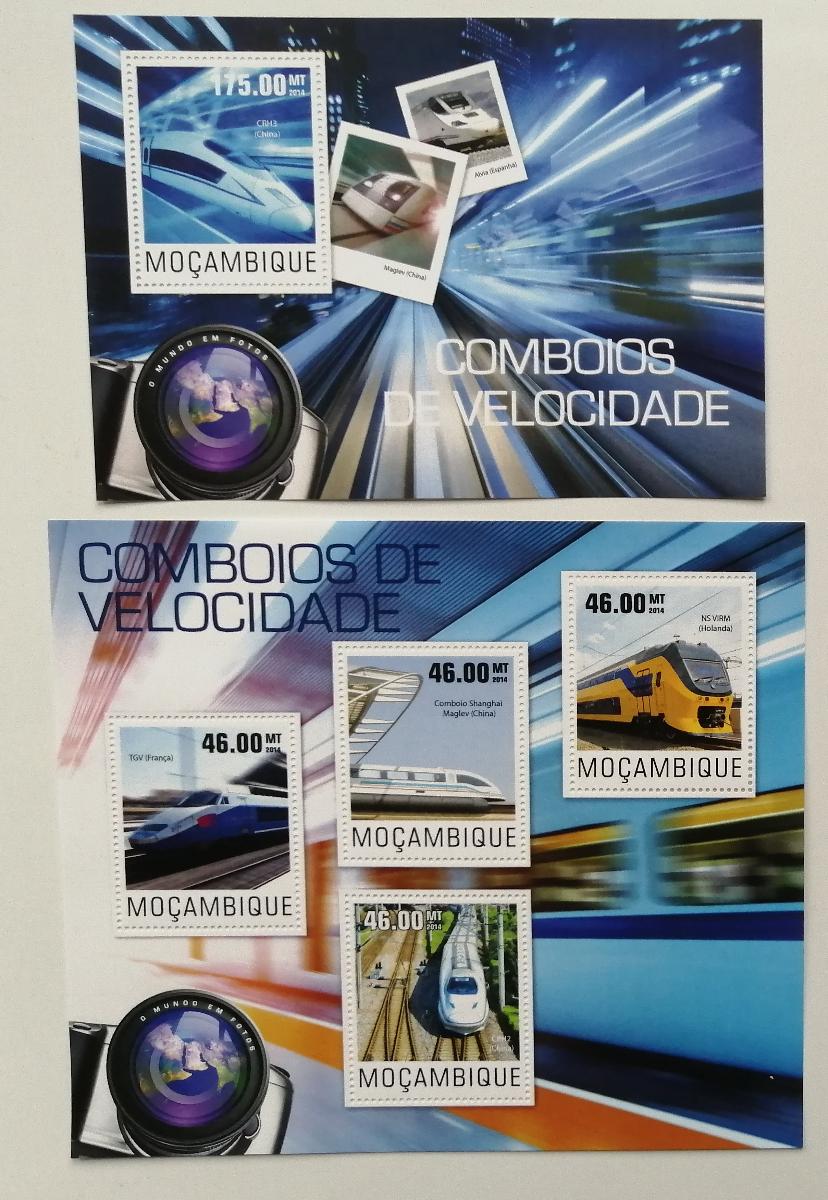 Mozambik 2014 Mi.7665-8+Bl.973 20€ - Fotografie a moderní vlaky