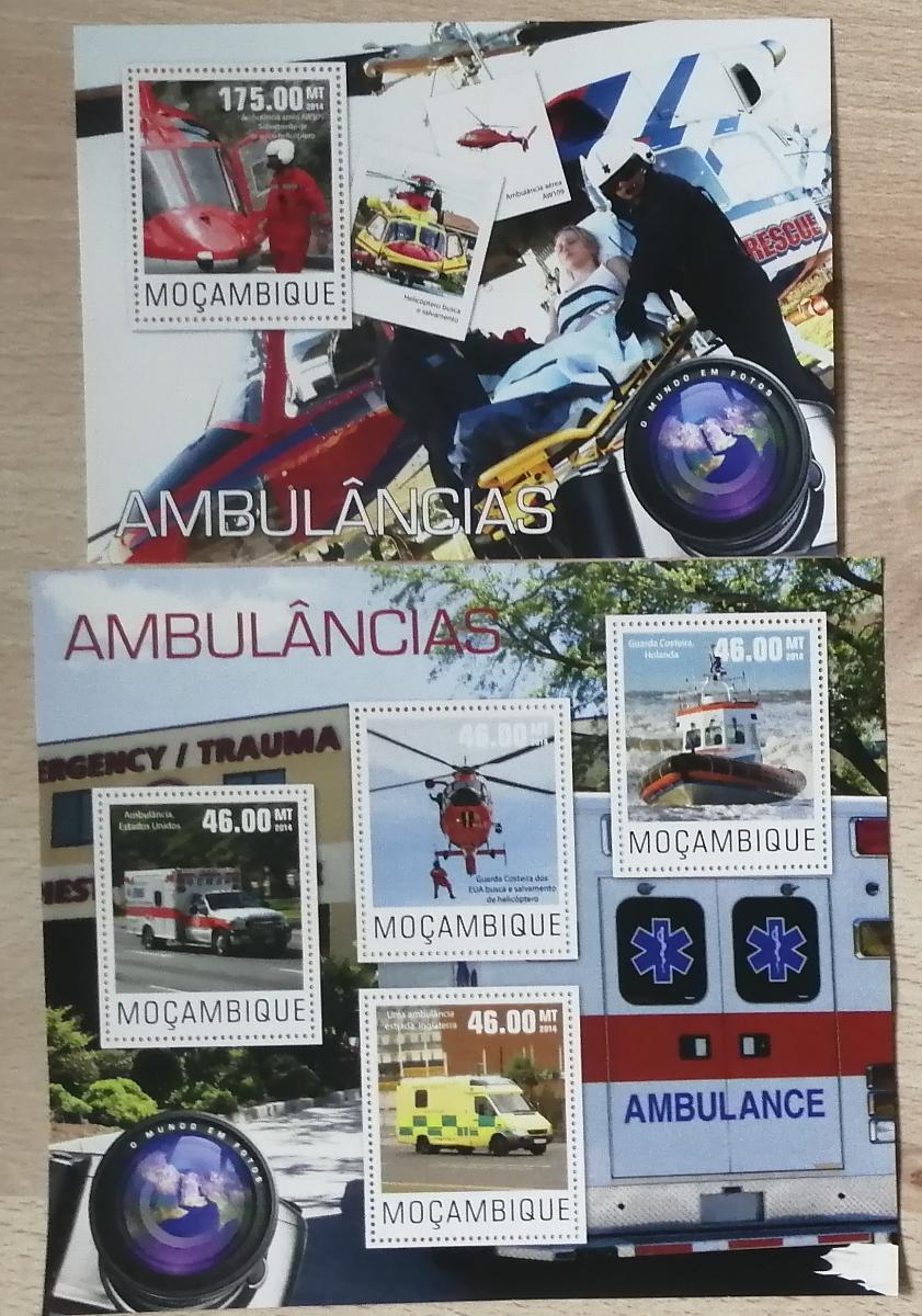 Mozambik 2014 Mi.7675-8+Bl.975 20€ Ambulance a sanitky, doprava