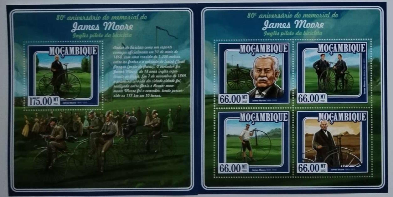 Mozambik 2015 25€ 80 let smrti Moorea, Historie cyklistiky a kola