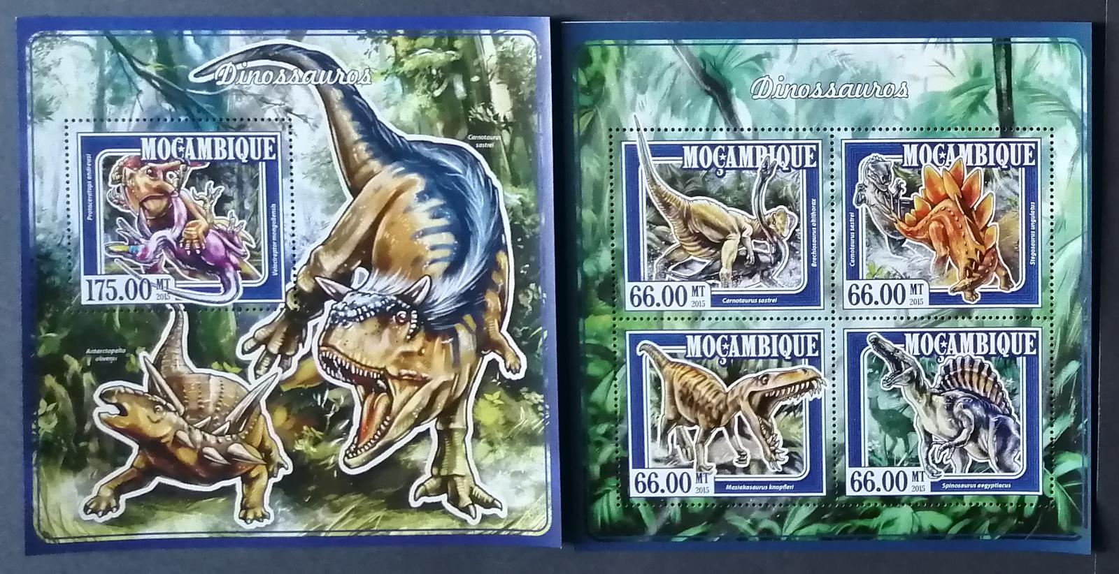 Mozambik 2015 Mi.7700-3+Bl.980 25€ Dinosauři a pravěká fauna