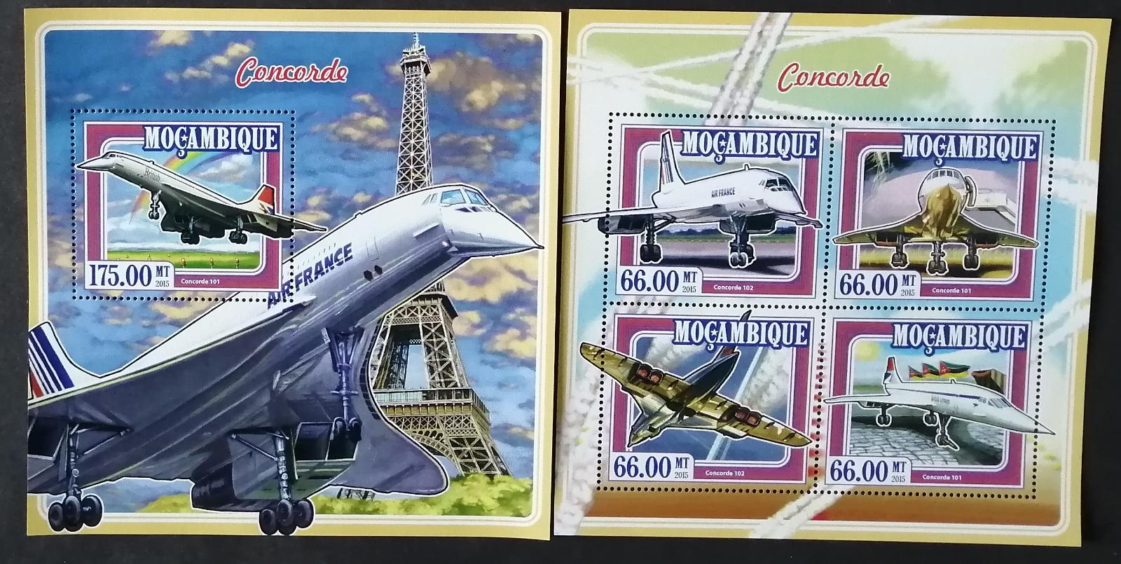 Mozambik 2015 Mi.7730-3+Bl.986 25€ Historie letadla Concorde