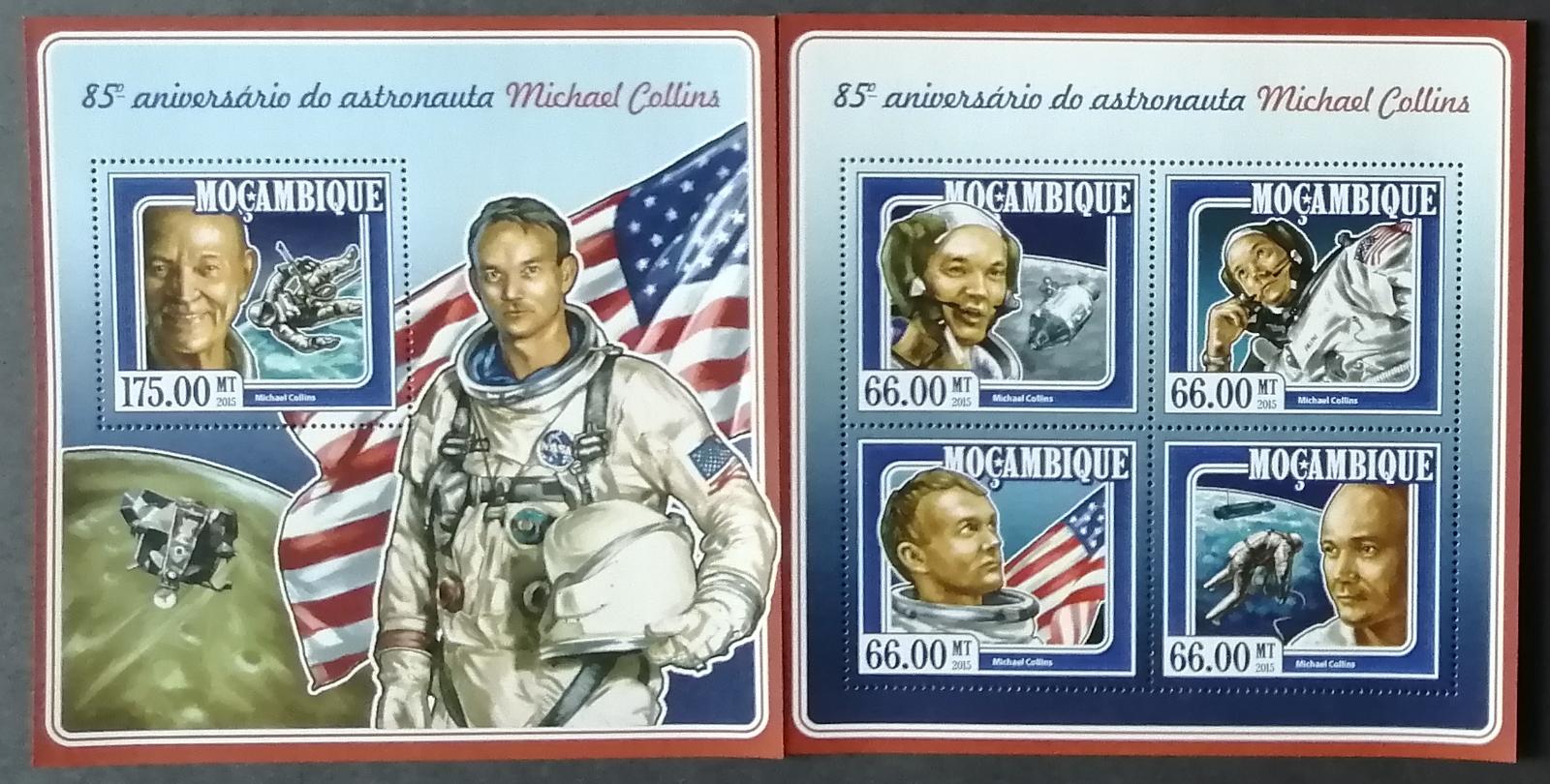 Mozambik 2015 Mi.7775-8+Bl.995 25€ 85 let kosmonauta Collinse, vesmír