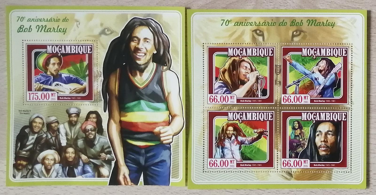 Mozambik 2015 Mi.7805-8+Bl.1001 25€ 70 let Boba Marleyho, zpěvák