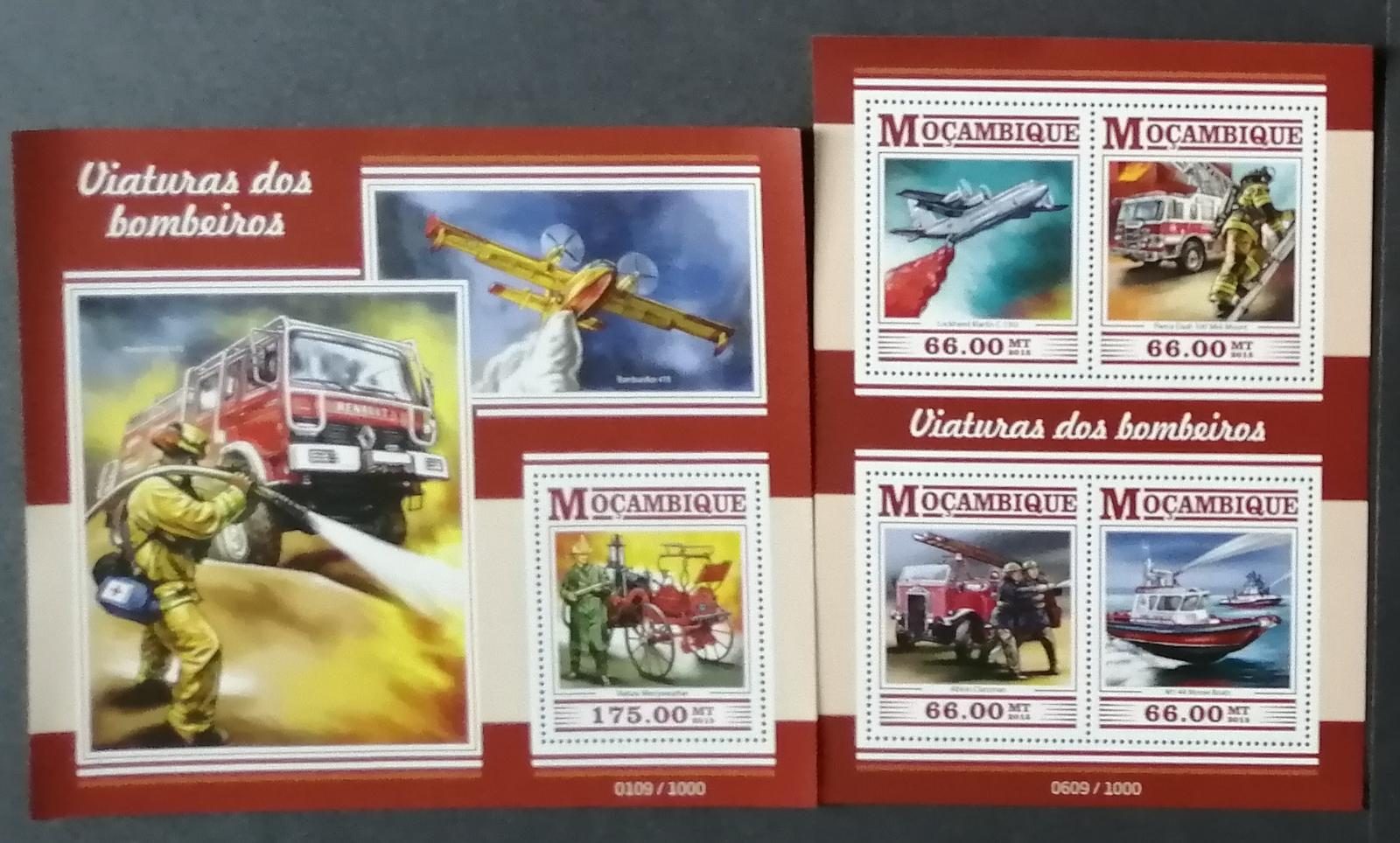 Mozambik 2015 Mi.8069-2+Bl.1054 25€ Hasiči a jejich auta, kamiony