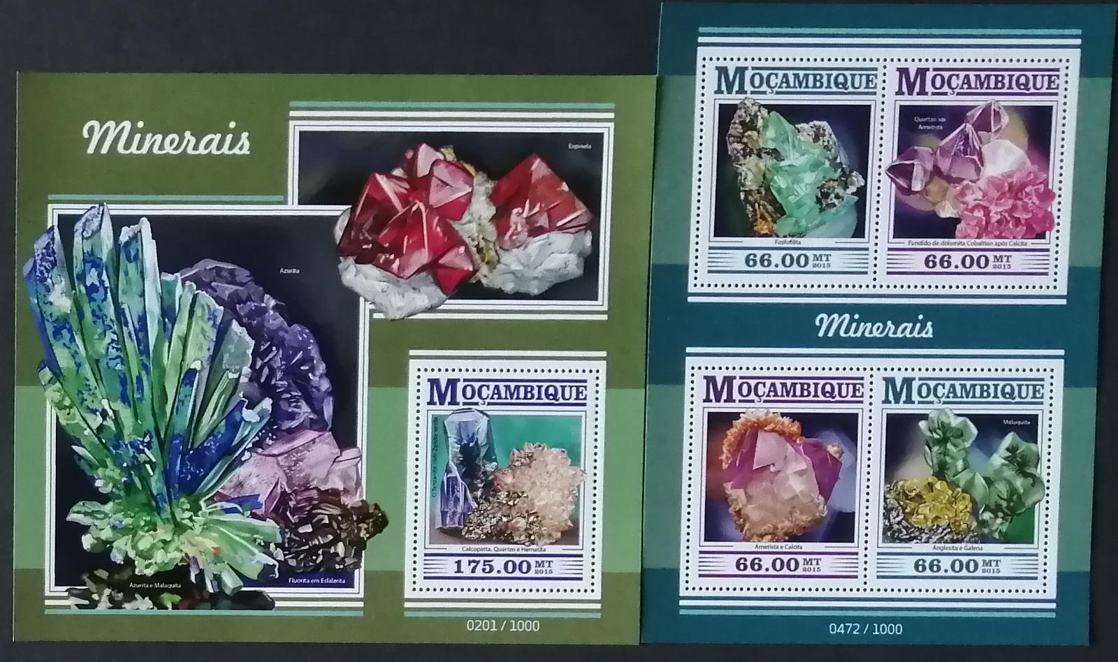 Mozambik 2015 Mi.8139-2+Bl.1068 25€ Minerály, Hematit, Kalcit, Galenit