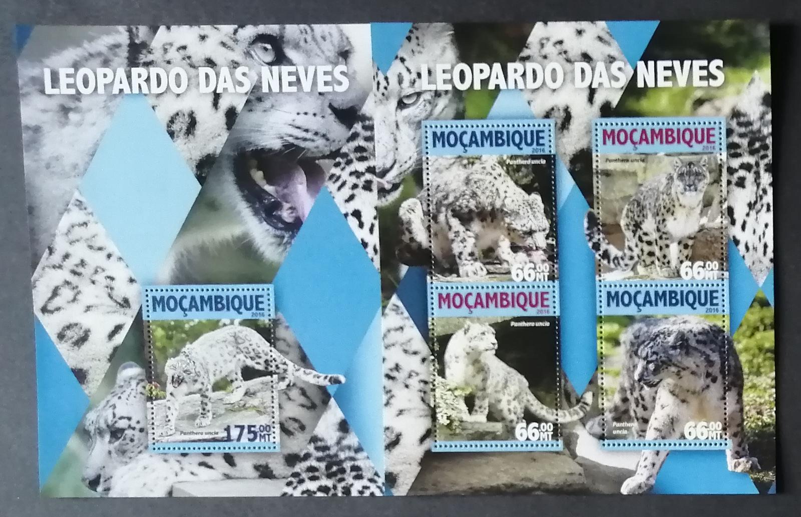 Mozambik 2016 Mi.8359-2+Bl.1112 25€ Sněžný leopard, divoké kočky