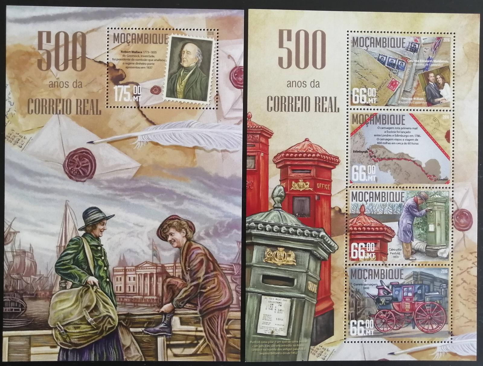 Mozambik 2016 Mi.8476-9+Bl.1136 25€ - 500 let Royal Mail, poštovní h.