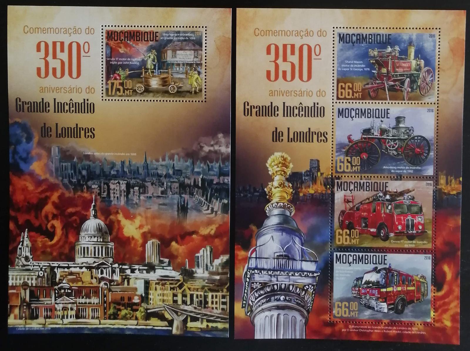 Mozambik 2016 Mi.8484-7+Bl.1137 25€ - 350 let požáru Londýna, hasiči