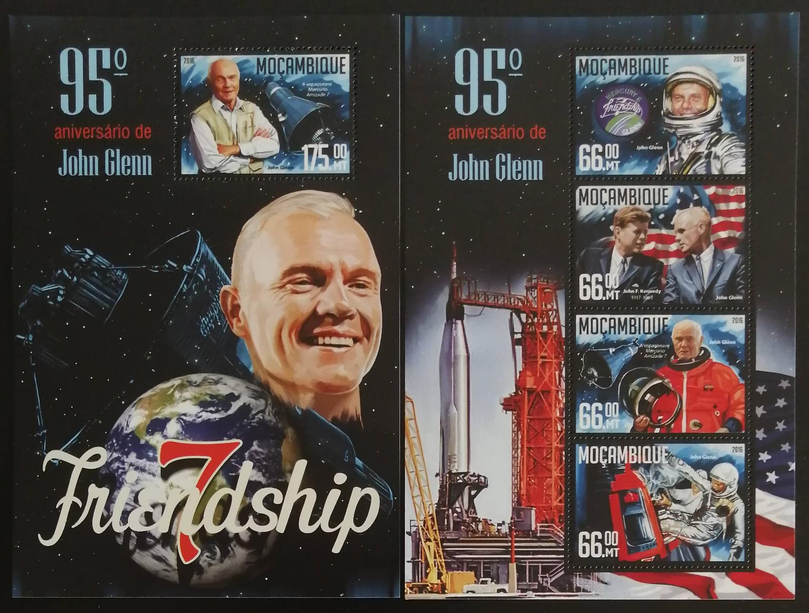 Mozambik 2016 Mi.8524-7+Bl.1145 25€ - 95 let J.Glenna, vesmír & kosmos
